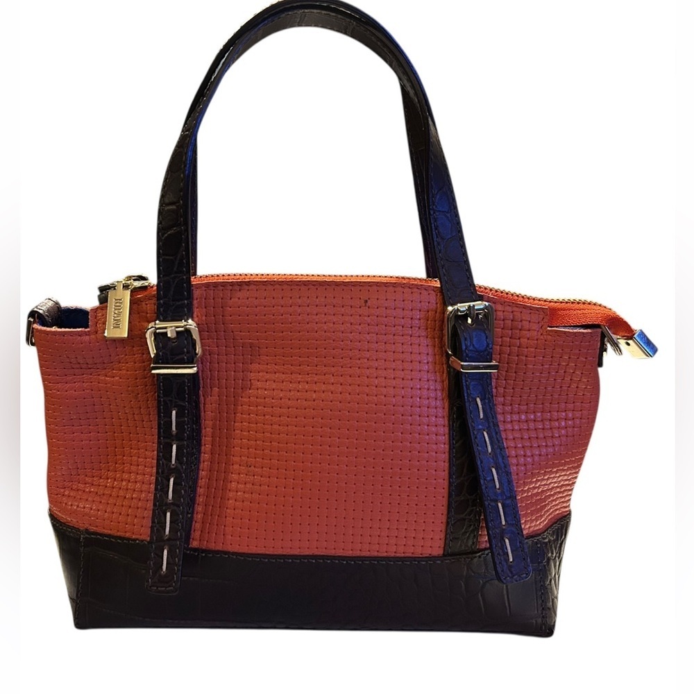 Ripani Brown Croc Embossed and Orange Satchel Bag Made in Italy